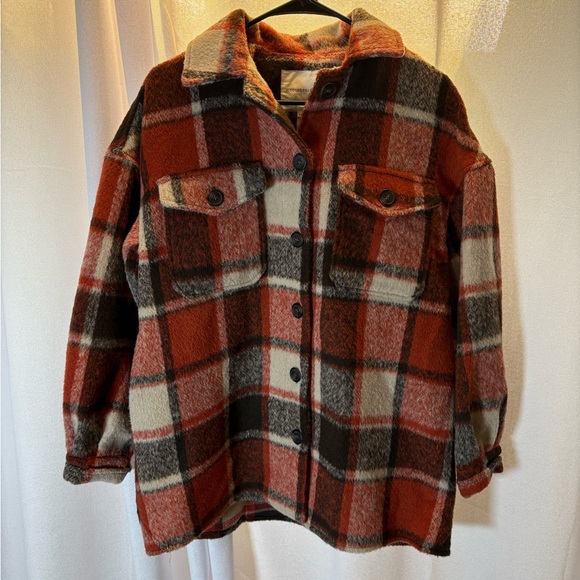 Avec Les Filles Jackets & Blazers - Avec Les Filles ORANGE Plaid Jacket Shacket Anthropologie‎ EEUC XS
